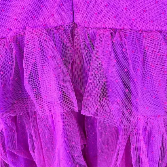 LULUS Dramatic Poise Hot Pink Dot Tulle Puff Sleeve Tiered Mini Dress XXS - Picture 15 of 16